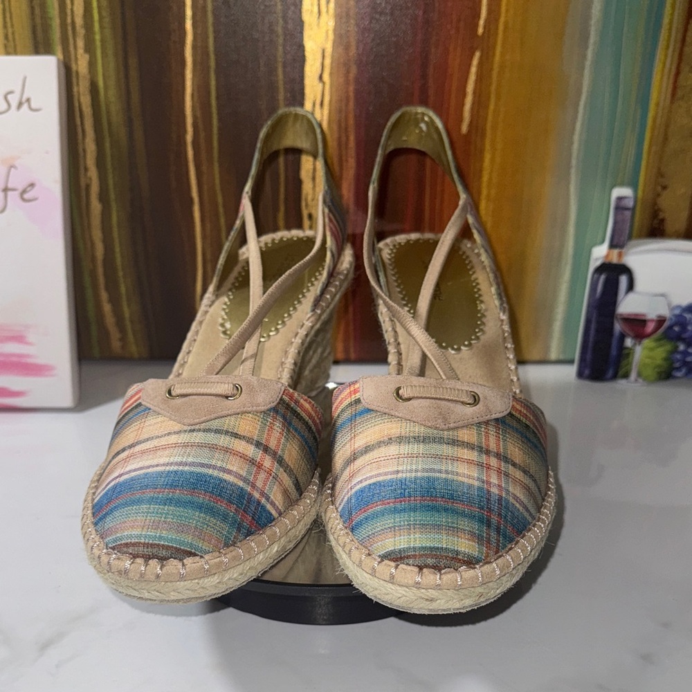 Liz Claiborne Brynn Multicolor Plaid Espadrille Wedges - Size 10M - Picture 2 of 12
